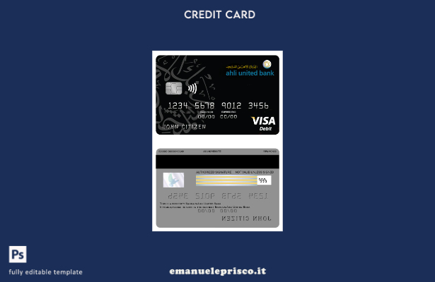modello di carta visto bancario Bahrain Ahli United in stile verificato